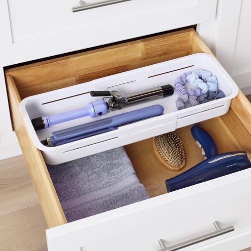 YouCopia DrawerFit® Sliding Drawer Bin, Expandable and Adjustable Kitchen Storage Organizer, Speckled White - style: Bin
