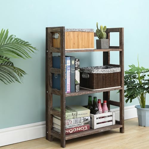 Proman Products - Hickory Bookshelf, Folding Bookshelf, Wooden Storage Shelves (3 Tiers, Rustic Brown) - size: 3 Tiers