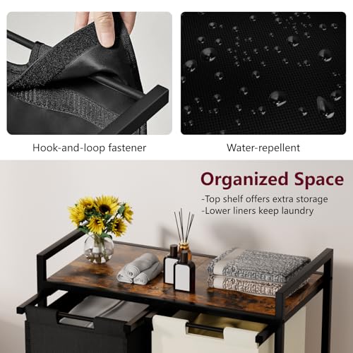 Huhote Double Compartment Laundry Basket, Laundry Sorter with Top Shelf, 2 Removable Washable Bags, Side Pockets, Black & White - color: 2 bags-White&Black