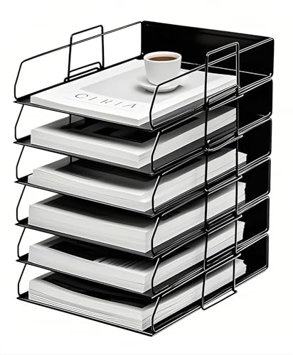 YFS 6 Tier Paper Organizer with Handle, Mesh Desk File Letter Tray, Paper Sorter Organizer for A4 Letter, for Home, Office, School Supplies Organization Storage (6, Portrait&Black) - color: A4,portrait,black,6 Tier