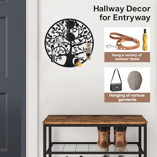 Round Decorative Home Key Holder Wall Mount, Metal Tree Car Key Rack for Wall Organizer for Keys, Wallets, Hats, Used for Decor for House Entryway, Kitchen, Garage, Office (12" Black) - color: 12" Black