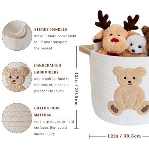 INough Cotton Rope Basket Toy Storage Baskets for kids Laundry Hamper, Gift Basket Empty Baby Shower Baskets with Handles, Cute Bins Blanket Stuffed Animal Storage for Nursery, Living Room Decor, Bear - color: Bear, size: Medium