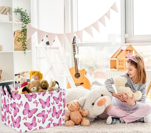 HIYAGON Rectangular Butterfly Pink Kids Storage Basket - Baby Girl Basket Toy Storage Bin Organizer Box Rainbow Room Decor - color: Butterfly