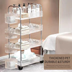 4 Tier Rolling Cart with Hanging Basket, Acrylic Storage Carts with Lockable Wheels, Utility Carts Storage Organizer Serving Cart for Office, Living Room, Kitchen, Bathroom - style: 4-Tier