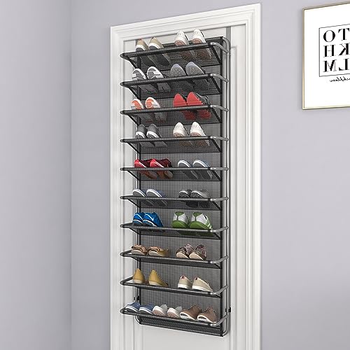 10 Tier Shoe Rack Over The Door Shoe Organizer Hanging Shoe Storage The Door Shoe Rack for Closet Pantry Wall Floating Shelves (10 Tier, Silver Grey)