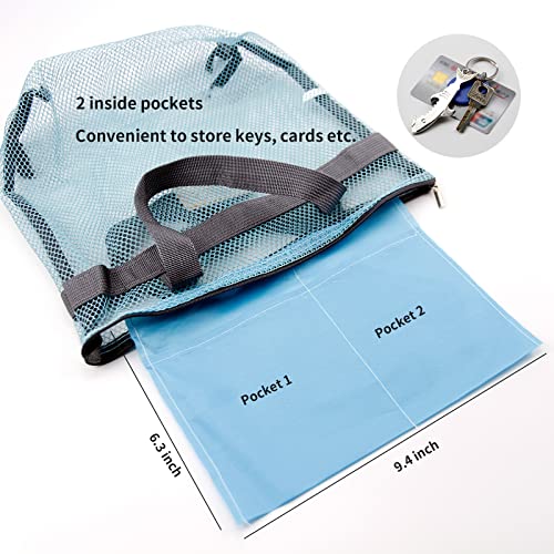 TOPASION Mesh Shower Caddy Bag Portable Hanging Toiletry and Bath Organizer with Zipper for Travel, Gym, Camping, College Dorms, Beach - color: Sky Blue