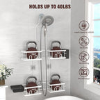REINHARDT Adjustable Shower Caddy Hanging Rustproof Shower Caddy for Handheld Showerheads, Shower Organizer with Hooks Soap Holder Toothbrush Holder, Anti-Swing Shower Rack Bathroom Accessories, White - color: White