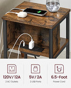 VASAGLE Side Table with Charging Station, 3-Tier End Table with USB Ports and Outlets, Nightstand for Living Room, Bedroom, 11.8 x 13.4 x 22.8 Inches, Plug-in Series, Rustic Brown and Black - color: Rustic Brown + Black