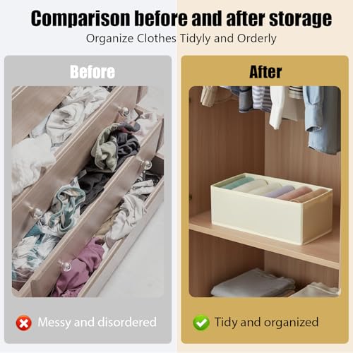 6 Grid Foldable Clothes Organizer Box,Wardrobe Storage Bin with PP Board Support,for Underwear, Socks, and T-Shirts,White - color: White, size: 6 Grid