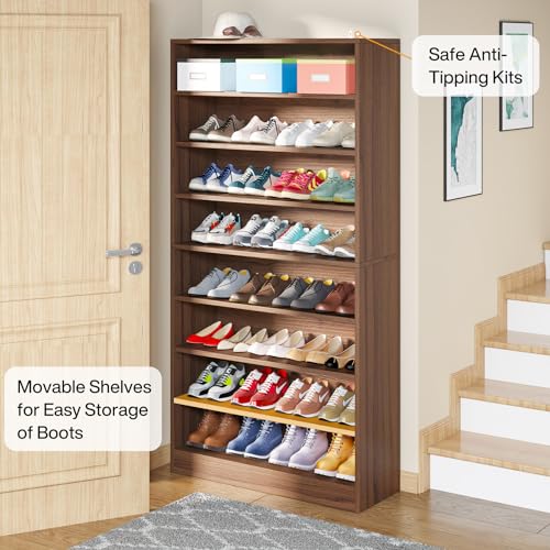 Tribesigns Tall Shoe Cabinet, 9 Tiers 40-45 Pairs Heavy Duty Wood Freestanding Shoe Storage Cabinet, 70.8'' Tall Shoe Cabinet with Open Storage for Entryway (1, Brown) - color: Brown