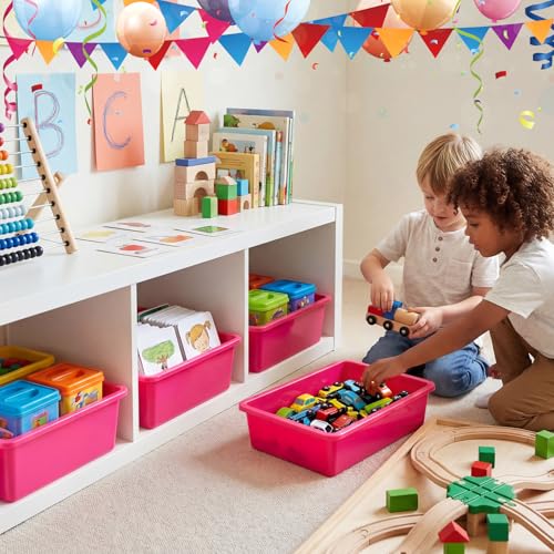 Hoteam 10 Pcs Flat Storage Organizer Tray Bin Paper Tray for Classroom Plastic Stackable File Organizer for School Office Teacher Book Organization(Dark Pink,13.78 x 9.84 x 3.15 Inch) - color: Dark Pink, size: 13.78 x 9.84 x 3.15 Inch