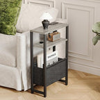 Narrow Side Table, Slim End Table with Magazine Rack, Bedside Table for Small Spaces, 3 Tier Sofa Couch Table Nightstand for Living Room, Bedroom, Oak Grey LET503Q - color: Oak Grey