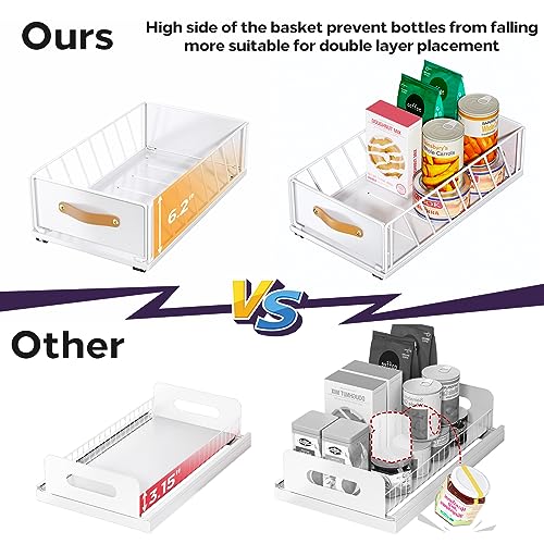 Pull out Cabinet Organizer,Heavy Duty Slide out Pantry Shelves Drawer Storage with Adhesive Nano Film,Sliding Mesh Cabinet Basket with Handle for Kitchen, Bathroom, Home, 9.8"W X 15.7"D X 6.2"H,White - color: White, size: 9.8"Wide-15.7"Deep (1Pack)