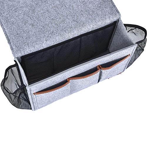 Zafit Bedside Caddy, Large Size Storage Organizer with 8 Pockets - Perfect for Magazine, Remotes, Phone (13.4'' x 18.1'', Light Grey) - color: Light Grey, size: 13.4'' x 18.1'' Large Size
