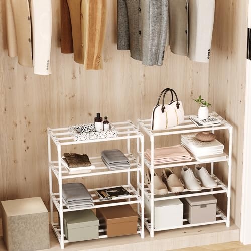 Small Stackable Shoe Rack,Narrow Kids Shoe Stand,Metal Shoe Storage Shelf for 6-8 Pairs ofShoes Entryway and Closet Hallway (3-Tier, White) - color: White, size: 3-Tier (no handle)