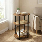 Small Rattan Side Table with Storage, 3 Tier Round/Oval End Table with Rattan Shelf, Boho Nightstand, Tool Free Assembly/Screw-Hole Free Tabletop-Living Room Bedroom-Brown - color: Brown-rattan, size: 1PC