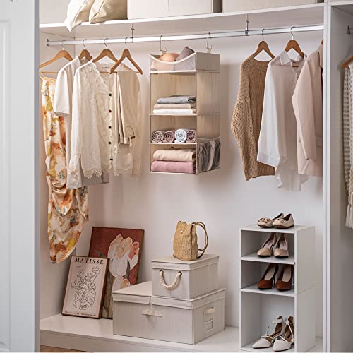 StorageWorks 3-Shelf Hanging Closet Organizer, Adjustable Hanging Closet Organizers and Storage, 12 ¾”W x 12 ¾”D x 32”H, White & Ivory - color: Ivory White, size: 12 ¾”W x 12 ¾”D x 32”H