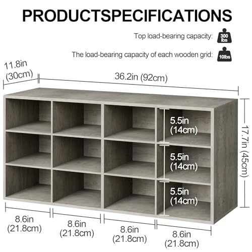 Garden 4 you Shoe Storage Bench, Cubby Shoe Rack with 12 Cubbies, 3-Tier Wood Shoe Rack Organizer, Shoe Organizer Cabinet for Entryway, Hallway, Closet and Garage, Grey - color: Grey, size: 12-cube 3-tier