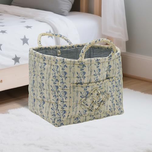 Quilted Fabric Storage Basket with Handles & Pocket, Foldable Laundry Hamper Boho Floral Print Organizer Bin for Home, Picnic, Office 12"x10"x10" (B-5) - color: B-5