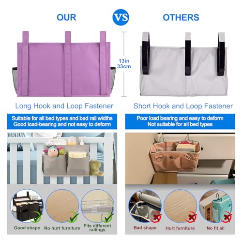 Surblue Caddy Hanging Organizer Bedside Storage Bag for Bunk and Hospital Beds, Purple, L - color: Purple, size: Large