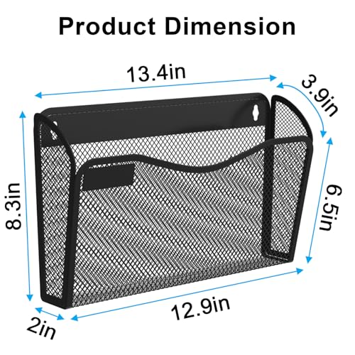 BOHDK Wall File Organizer, Mesh Hanging File Organizer, Home Office Organization and Storage, 3 Single Pockets Document Magazine Rack - size: 3 Pack