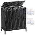 SETVSON Laundry Hamper with Lid 132 L, (35 Gallons) Clothes Hamper with Lid, Handwoven Rattan Laundry Hamper with Metal Heightened Feet, Laundry Hampers with 3 Removable Liner Bags for Laundry-Black - color: Black, size: 132 L - 35 gal