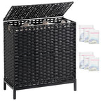 SETVSON Laundry Hamper with Lid 132 L, (35 Gallons) Clothes Hamper with Lid, Handwoven Rattan Laundry Hamper with Metal Heightened Feet, Laundry Hampers with 3 Removable Liner Bags for Laundry-Black - color: Black, size: 132 L - 35 gal