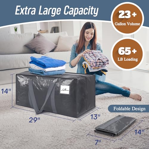 12 Pack Extra Heavy Duty Large Moving Bags with Strong Zipper & Comfortable Handles, Sturdy & Durable Clothes Storage Bags Totes Bins, Packing Moving Boxes for College Supplies, Gray - color: Gray, size: 12 Pack