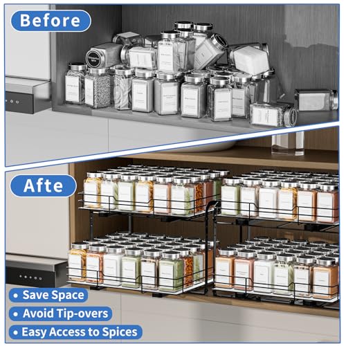 BOIVSHI 2-Tier Pull Out Spice Rack, Spice Rack Organizer, Pull Out Spice Racks for Inside Cabinets, Height Adjustable Heavy Duty Metal Basket for Inside Cabinet & Pantry (13.5''Wx10.5''Dx9.5''H) - size: 2 Tier,13.5''Wx10.5''Dx9.5''H