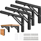 Folding Shelf Brackets - 16 Inch 4 Pcs Heavy Duty Metal Collapsible Shelf Bracket, DIY Wall Mounted Shelf Bracket Space Saving for Table Work Bench (with Screws) - size: 16 Inch- 4 Packs