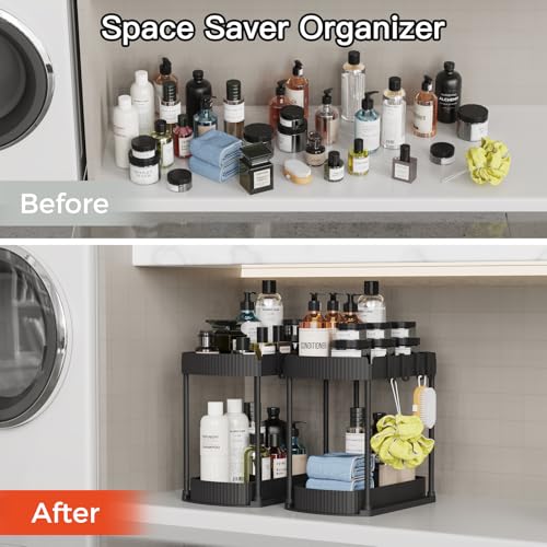 Ukeetap 2 Pack Multi-Purpose Pull-Out Storage Organizers, Under Sink Organizers and Storage for Bathroom & Kitchen, Under Cabinet Organizers and storage, 14.8 Inch, Black - color: Black, size: 14.8 Inch