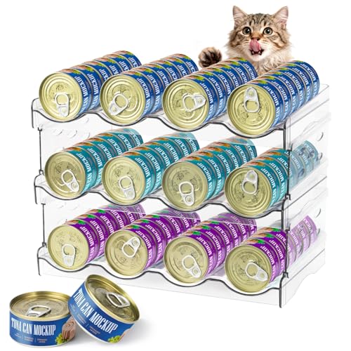 Cat Food Can Organizer, Can Organizer for Pantry, Transparent Cat Food Storage Container Holds 72 (3.5oz) Cans, Canned Food Organizer and Storage for Countertop Kitchen Cabinet (4 Tier-3 Layer) - color: 4 Tier-3 Layer