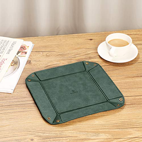 SITHON Valet Tray Desktop Storage Organizer – Premium PU Leather Catchall Bedside Vanity Tray Nightstand Caddy Holder for Keys, Phone, Wallet, Coin, Valentine's Day Gift, Dark Green - color: Dark Green