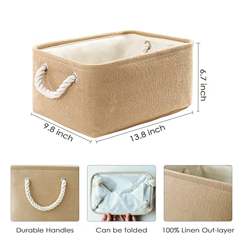 TheWarmHome Storage Bins for Shelves - Medium 3Pack 13.8L*9.8W*6.7H inch Canves Storage Basket for Organizing, Fabric Storage with Handles for Clothes Baby Dog Toys(Beige) - color: Beige, size: 3PCS/Medium -13.8Lx9.8Wx6.7H