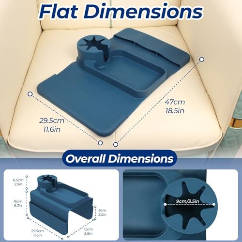 Silicone Couch Cup Holder Tray, 3-Side Sofa Armrest Organizer with Secure Gear-Shaped Locking Holder & Large Tablet Slot, Non-Slip Weighted Armchair Caddy, Couch Accessories (Blue) - color: Blue