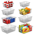 8 Set, Extra Large Wire Baskets for Organizing with Lables, Cabinet Pantry Organization and Storage Bins - Metal Basket for Kitchen, Laundry, Garage, Fridge, Bathroom Countertop Organizer, Black - size: Large-8 Pack