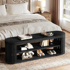 Tribesigns 47.2" Wooden Entryway Bench with 2-Tier Shoe Storage, Farmhouse Dining Bench with Adjustable Foot Pads, End of Bed Stool for Bedroom, Hallway, Living Room, Dining Room, Black - color: Black