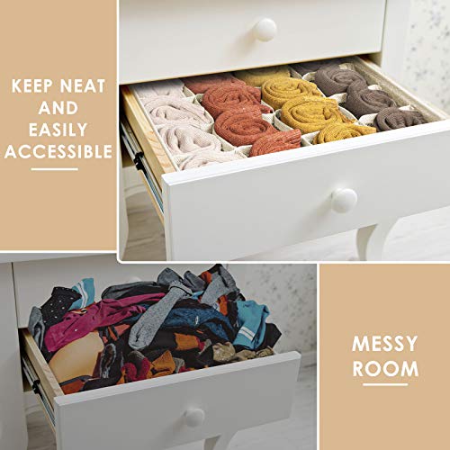 Criusia 3 Pack Sock Underwear Drawer Organizer Dividers, 64 Cell Fabric Foldable Cabinet Dresser Closet Organizers and Storage Boxes for Organizing Socks, Underwear, Ties (16+24+24 Cell, Beige) - color: Beige, size: A - 3 Pack & 64 Cells