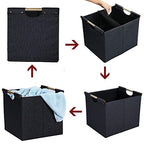 HOONEX Large Collapsible Storage Bins, Linen Fabric, 2 Pack, Storage Baskets with Wooden Carry Handles and Sturdy Heavy Cardboard, for Home, Office, Car, Nursery, Dark Grey - color: Dark Grey