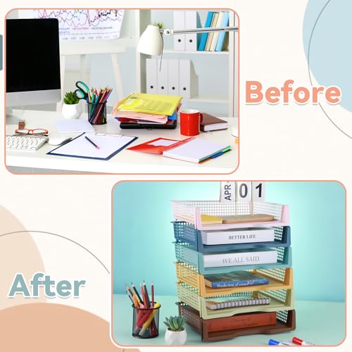 gisgfim 6 Pack Plastic Turn in Paper Trays for Classroom Retro Storage Bin Basket Organizers for School Teacher Supplies Classroom Office Home Organization Storage Tray Holds 4A Paper File Document - color: Retro
