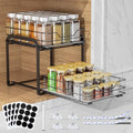 Spice Rack Organizer for Cabinet, 2 Tier Vertical Pull Out Spice Rack – Heavy Duty Metal Spice Organization for Cabinet, 40-Jar Capacity, Height Adjustable Cabinet Organizer (9"W×10.5"D×9"H, Black) - size: 9"W X 10.5"D X 9"H - 2 Tier