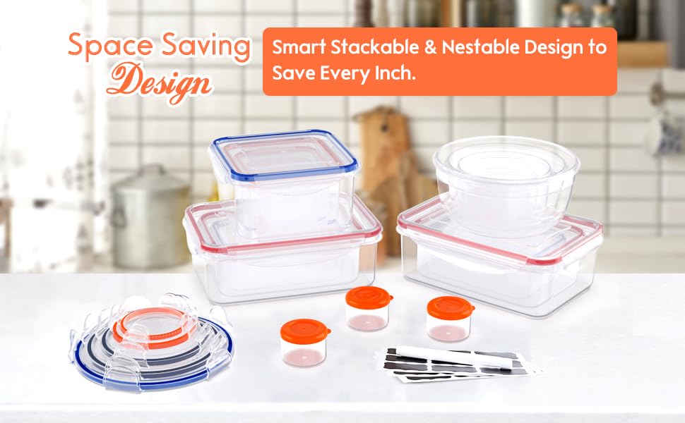 40 Pcs Food Storage Containers with Lids Airtight- Plastic Meal Prep Container for Pantry Kitchen Organization, Microwave, Dishwasher, Freezer Safe -100% Leak Proof (20 Stackable Boxes-20 Lids) - color: 40Pcs