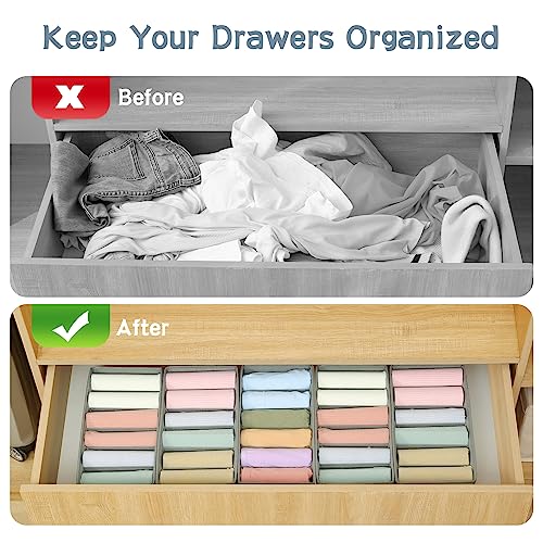 Qozary 3 Pack Sock Underwear Drawer Organizer Dividers, Non-Woven Fabric Collapsible Cabinet Closet Storage Boxes for Clothes, Socks, Lingerie, Underwear, Tie, Belt, Baby, Bedroom - color: Light Grey, size: 6 Cells