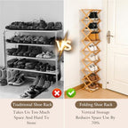 Foldable Shoe Rack, Tier No-Assembly Bamboo Rack, 2026 New Portable Bamboo Corner Shoe Rack, Multifunctional Narrow Shoe Shelf for Entryway, Closet, Corner, Bedroom (5 Layers)