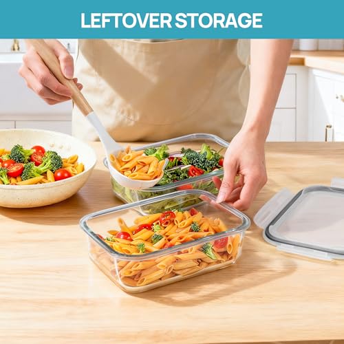 Vtopmart 2Pack 1500ml/50.7oz Large Glass Storage Containers with Lids, Meal Prep Food Container Set with Snap Airtight Lid for Baking, Microwave, Oven, Leak Proof, for Freezer, Dishwasher, Grey - color: Grey, size: 50.7oz