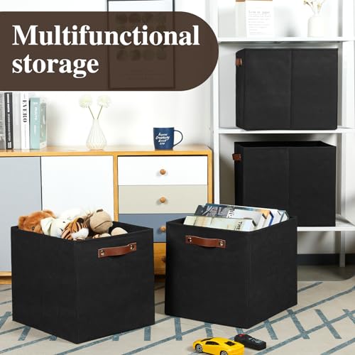 Temary Cube Storage Bins 4Pack Foldable Storage Baskets for Clothes Shelf Basket with Handles, Fabric Storage Boxes Organizer Bins for Home (Black, 13x15x13 Inch) - color: Black, size: 13x15x13
