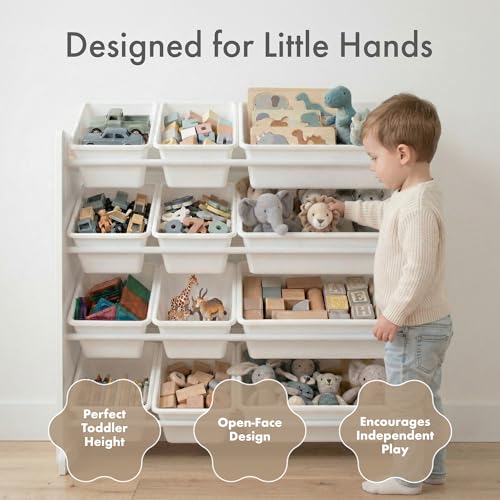 Humble Crew Toy Storage Organizer with 12 Removable Storage Bins for Kids Playroom, 4-Tier Toddler Toy Organization, White/White - color: White