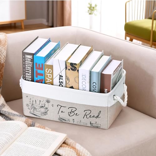 Book Lovers Gifts for Women Men – TBR Book Storage Basket with Pocket, Book Basket for Couch & Bedside, Reading Accessories, Book Club Gifts for Teacher Librarian, Decor for Living Room