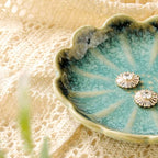 Lotus Ring Holder Dish Small Indoor Ash Tray, Ceramic Dessert Plate Trinket Jewelry Holder Organizing Necklace Earrings for Parents Friends Sister, Deep Green. All Jewelries Are NOT Included. - color: Crystal Green-Round