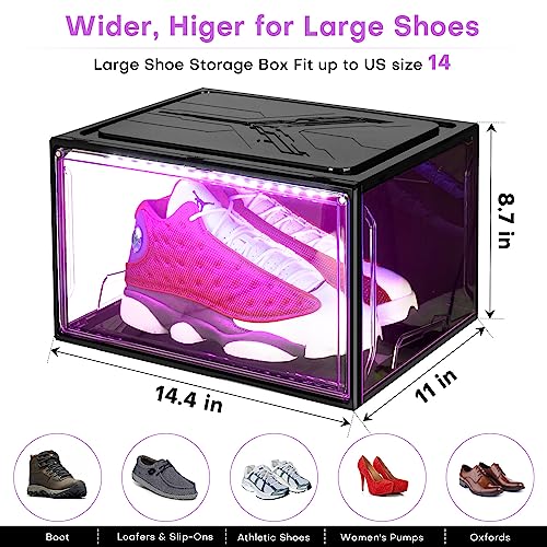 Oltraman Shoe Storage Organizer for Closet, Foldable Shoe Boxes Rack 2 pack, Clear Plastic Stackable Containers Bins Holder, Magnetic Sneaker Shelf for Sneakerheads with LED Lights (Black) - color: Black